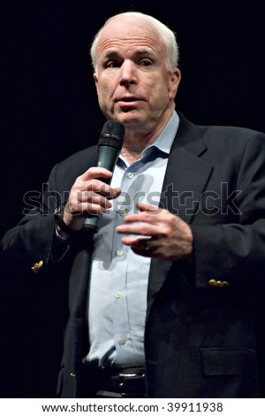 MESA, AZ - OCTOBER 30: Senator John McCain (R- AZ) speaks at a town hall meeting on October 30, 2009 in Mesa, Arizona.