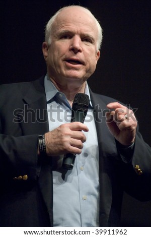 MESA, AZ - OCTOBER 30: Senator John McCain (R- AZ) speaks at a town hall meeting on October 30, 2009 in Mesa, Arizona.