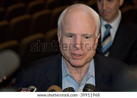 MESA, AZ - OCTOBER 30: Senator John McCain (R- AZ) answers questions after a town hall meeting on October 30, 2009 in Mesa, Arizona.
