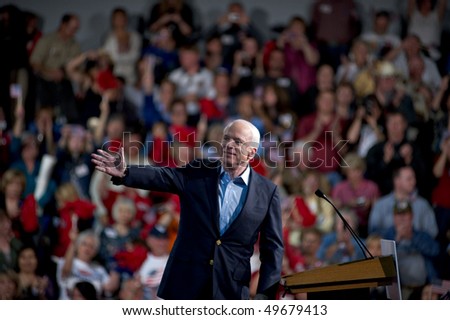 MESA, AZ - MARCH 27: Republican Senator John McCain of Arizona addresses supporters at a re-election rally on March 27, 2010 in Mesa, AZ.