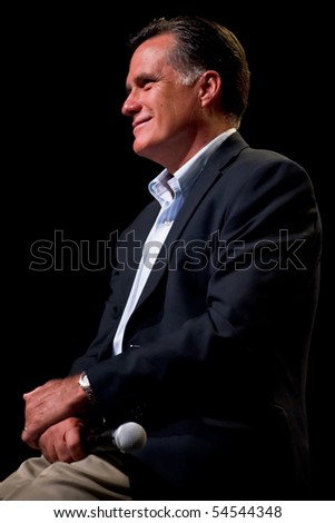 MESA, AZ - JUNE 4: Former Massachusetts Governor Mitt Romney appears at a town hall meeting on June 4, 2010 in Mesa, Arizona.