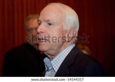 MESA, AZ - JUNE 4: Senator John McCain (R - AZ) appears at a town hall meeting on June 4, 2010 in Mesa, Arizona.
