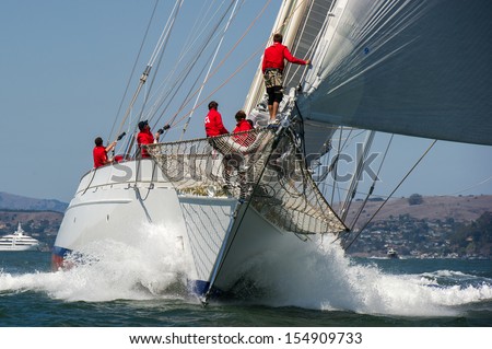 San Francisco, Ca - September 13: A Super Yacht Competes In A Regatta During The America\'S Cup In San Francisco, Ca On September 13, 2013