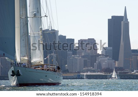 SAN FRANCISCO, CA - SEPTEMBER 13: Super yacht Kealoha competes in a regatta during the America\'s Cup in San Francisco, CA on September 13, 2013