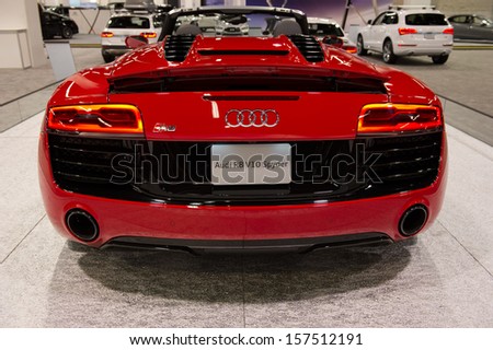 ANAHEIM, CA - OCTOBER 3: An Audi R8 V10 Spyder on display at the Orange County International Auto Show in Anaheim, CA on October 3, 2013.