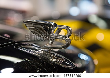 ANAHEIM, CA - OCTOBER 3: A Bentley hood ornament on display at the Orange County International Auto Show in Anaheim, CA on October 3, 2013.