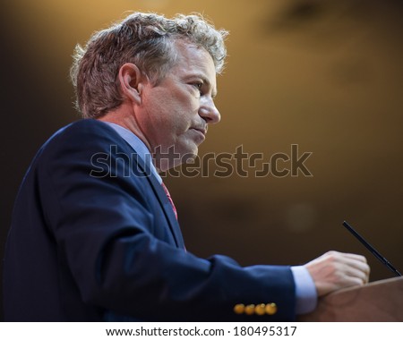 NATIONAL HARBOR, MD - MARCH 7, 2014: Senator Rand Paul (R-KY) speaks at the Conservative Political Action Conference (CPAC).