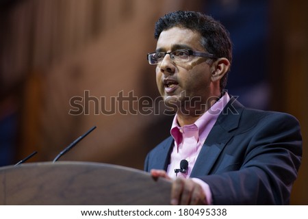 NATIONAL HARBOR, MD - MARCH 7, 2014: Author Dinesh D\'Souza speaks at the Conservative Political Action Conference (CPAC).