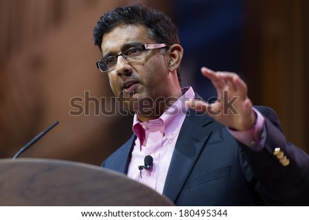 NATIONAL HARBOR, MD - MARCH 7, 2014: Author Dinesh D'Souza speaks at the Conservative Political Action Conference (CPAC).