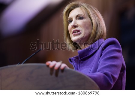 NATIONAL HARBOR, MD - MARCH 8, 2014: Carly Fiorina speaks at the Conservative Political Action Conference (CPAC).