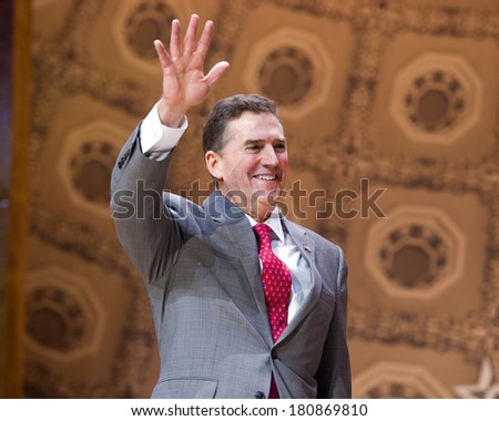 NATIONAL HARBOR, MD - MARCH 8, 2014: Heritage Foundation president Jim DeMint speaks at the Conservative Political Action Conference (CPAC).