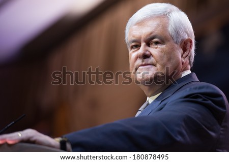 NATIONAL HARBOR, MD - MARCH 8, 2014: Former Presidential candidate and Speaker of the U.S. House of Representatives Newt Gingrich speaks at the Conservative Political Action Conference (CPAC).
