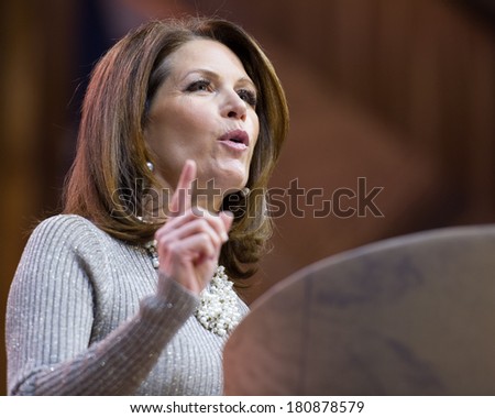 NATIONAL HARBOR, MD - MARCH 8, 2014: Congresswoman Michele Bachmann (R-MN) speaks at the Conservative Political Action Conference (CPAC).