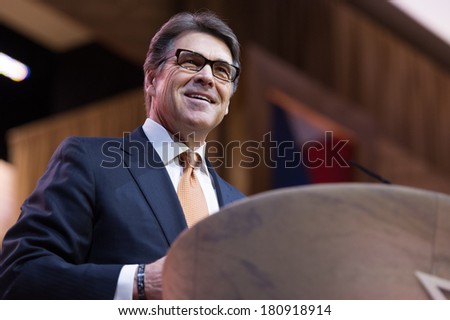 NATIONAL HARBOR, MD - MARCH 7, 2014: Texas Governor Rick Perry speaks at the Conservative Political Action Conference (CPAC).