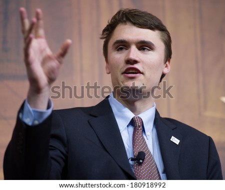 NATIONAL HARBOR, MD - MARCH 7, 2014: Charlie Kirk, Executive Director of Turning Point USA, speaks at the Conservative Political Action Conference (CPAC).