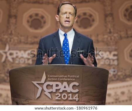 NATIONAL HARBOR, MD - MARCH 6, 2014: Senator Pat Toomey (R-PA) speaks at the Conservative Political Action Conference (CPAC).