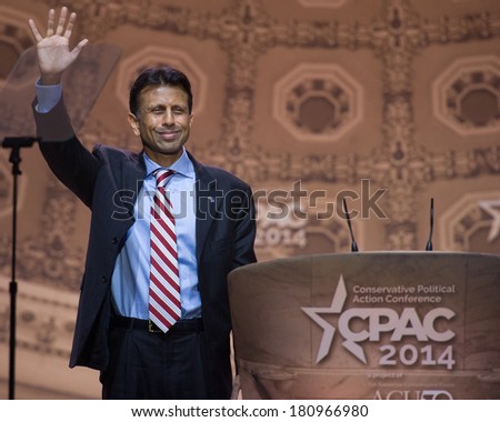 NATIONAL HARBOR, MD - MARCH 6, 2014: Louisiana Governor Bobby Jindal speaks at the Conservative Political Action Conference (CPAC).