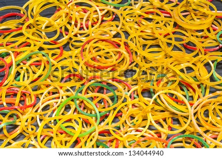Close up colorful rubber bands