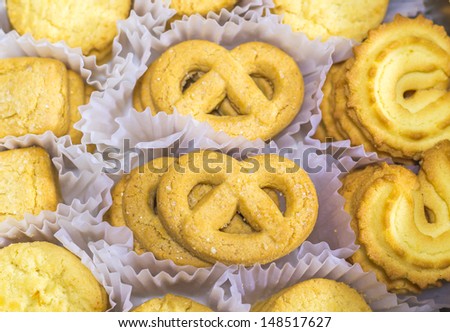 Close up many yellow cookie tasty looking