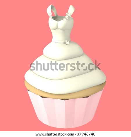 stock photo Wedding dress cupcake 3d computer generated