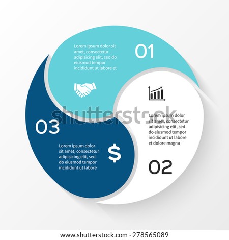 Vector circle infographic. Template for cycle diagram, graph, presentation and round chart. Business concept with 3 equal options, parts, steps or processes. Abstract background for startup project.