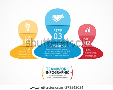 Vector social infographic. Template for diagram, graph, presentation, chart. Business teamwork concept with 3 options, parts, steps or processes. Abstract human silhouettes. Group of people.
