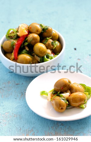 marinated olives in small bowl