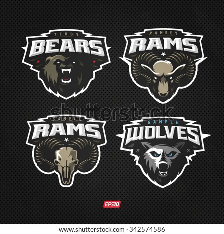 Modern professional logo set with wolf ram and grizzly bear for a sport team