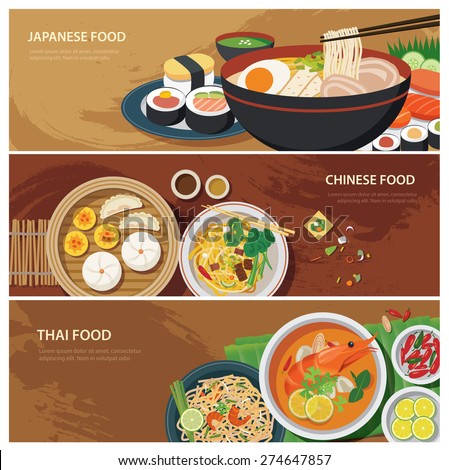 asia street food web banner , thai food , japanese food , chinese food flat design