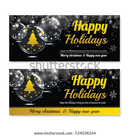 Happy holiday greeting banner and card design template. Merry christmas and New year glass ball theme concept.