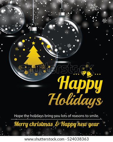 Happy holiday greeting banner and card design template. Merry christmas and New year glass ball invitation theme concept.