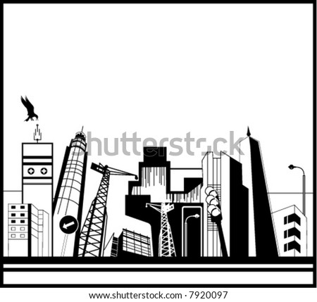 Black And White City Stock Vector Illustration 7920097 : Shutterstock