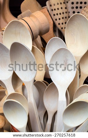 Wooden spoons and spatula kitchen utensils, Plovdiv, Bulgaria