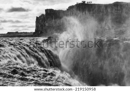 Iceland\'s Dettifoss Waterfall, Black and  White