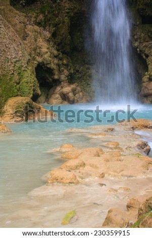 The zoom in picture of waterfall in Laos.