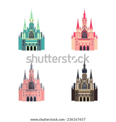 Vector color set of gothic castle in flat style.