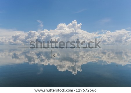 View from Cuba of clouds reflecting in the ocean