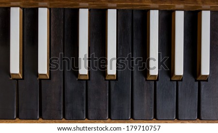 Detail of a church organ black and white keyboard