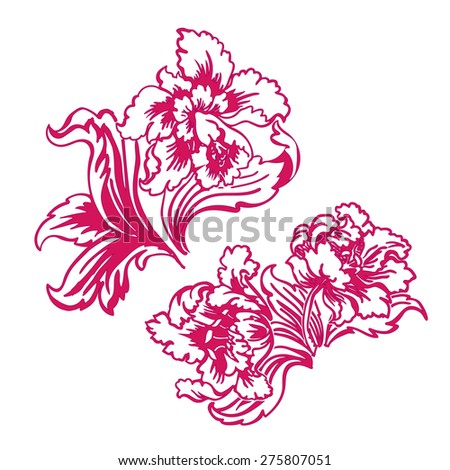 Flower tulip. Pink outline on white background, vector illustration
