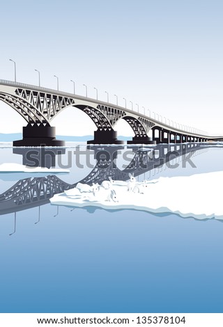 Bridge in Saratov and hares on the ice