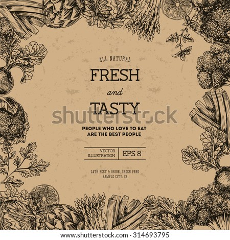 Organic food design template. Fresh vegetables. Vector illustration