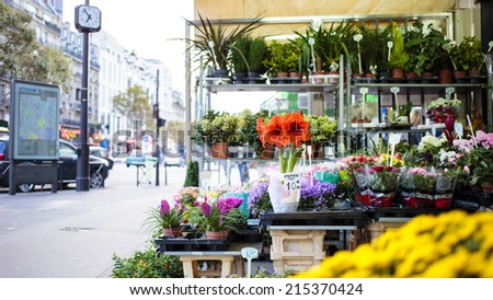 PARIS, FRANCE - OCTOBER 6 : Flower shop at boulevard Montparnasse in Paris at October 6th, 2013 in Paris, France