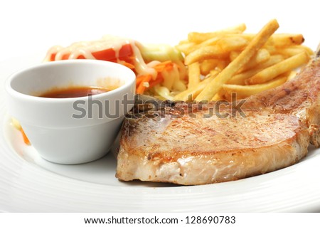 pork chop steak on white background