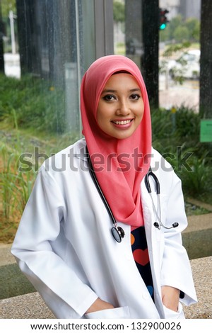Young muslim doctor woman with stethoscope