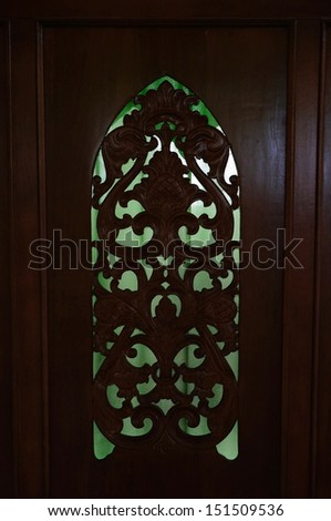 Wood carving of geometry pattern of Islamic architecture
