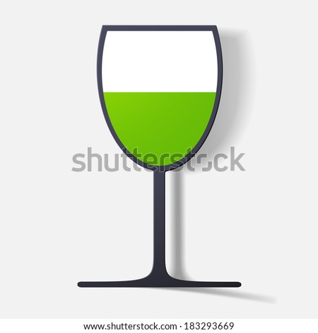 Paper clipped sticker: glass with liquid. Isolated illustration icon