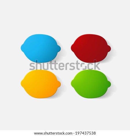 Paper clipped sticker: fruit, lemon. Isolated illustration icon