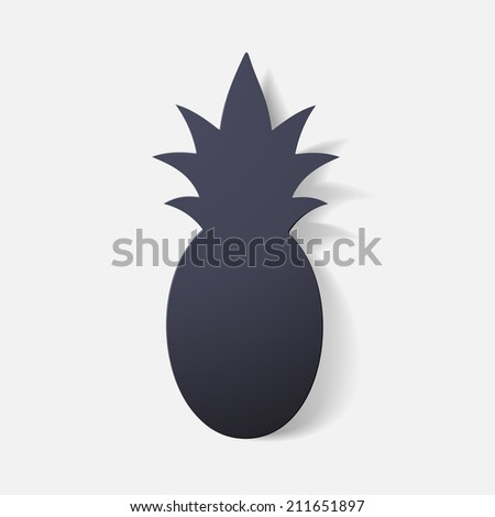Paper clipped sticker: fruit, pineapple. Isolated illustration icon