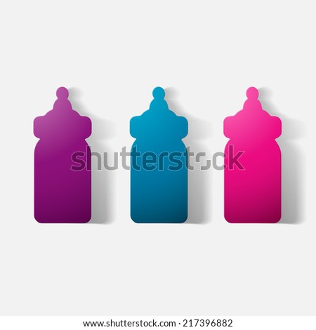 Paper clipped sticker: baby bottle. Isolated illustration icon