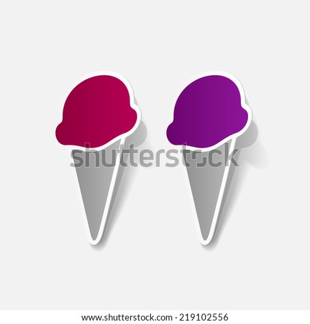 Realistic paper sticker: ice cream. Isolated illustration icon